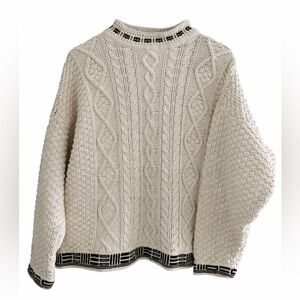 Grandpacore Fisherman Cable Knit Sweater Cream Chunky Cotton Knit Mock Neck